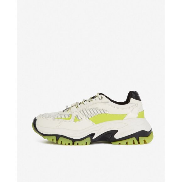 White Sneakers With Platform Sole & Fluorescent Yellow Inserts By The Kooples - Picture 3 of 6